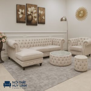 Ghế Sofa Tân Cổ Điển Màu Kem M68