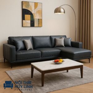 Ghế Sofa Góc Bọc Da Màu Đen M888