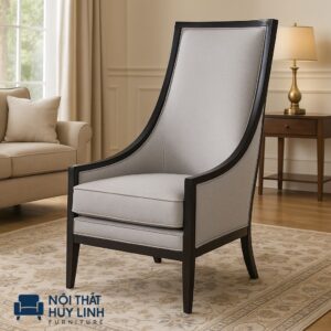 Ghế Sofa Armchair Màu Xám Viền Gỗ M15