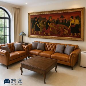 Ghế Sofa Tân Cổ Điển Bọc Da Nâu Mã 248