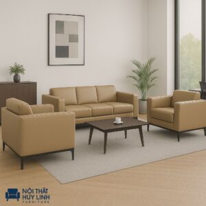 Sofa Văn Phòng Bọc Da Màu Cafe Sữa M871
