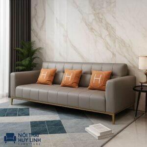 Sofa Giường Bọc Da Màu Xám M897