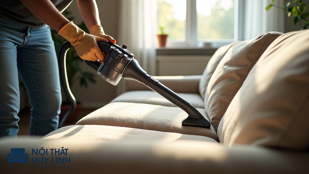làm mới sofa cũ bằng việc vệ sinh làm sạch với máy hút bụi
