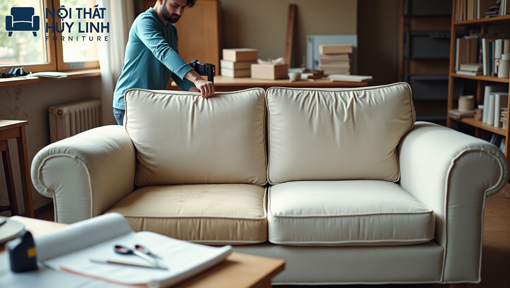 Làm mới ghế sofa cũ bằng việc thay vỏ bọc mới.