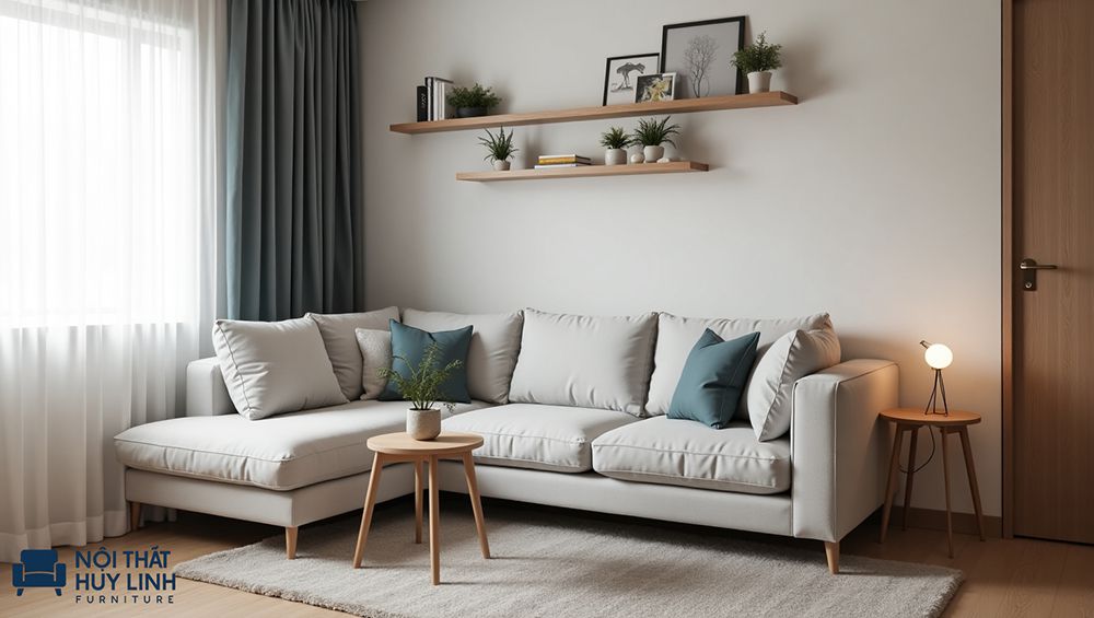Nhà trọ cũng có thể lựa chọn sofa góc bọc vải tiết kiệm thêm phần chi phí