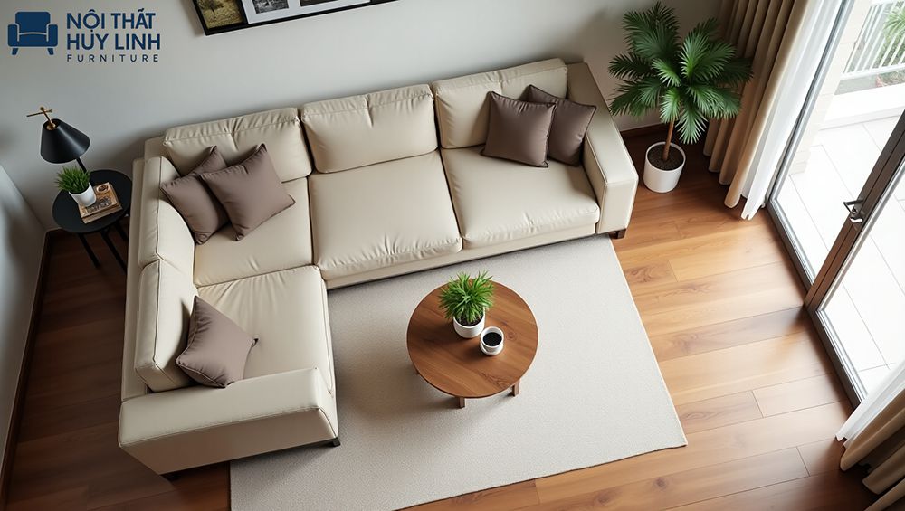 Sắp xếp sofa góc tại góc phòng đúng với tiêu chí của dòng sofa này tối ưu diện tích tốt