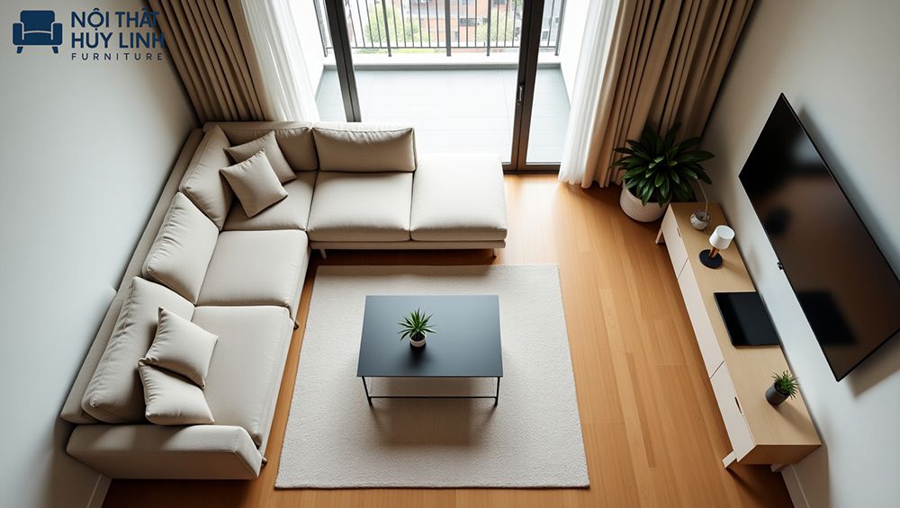 Phòng khách nhỏ lựa chọn sofa góc không nên quá nhồi nét nội thất decor vào không gian này.