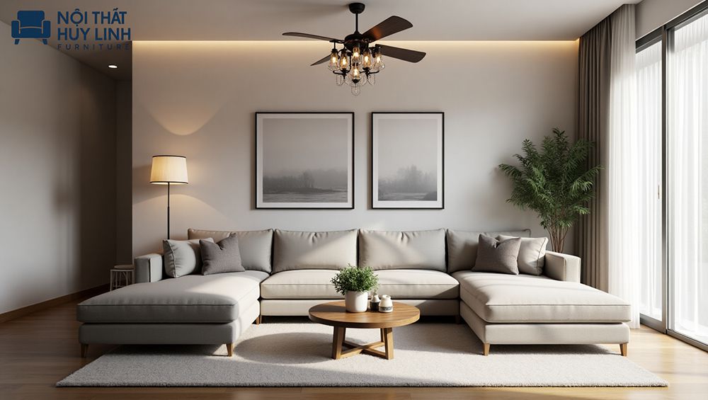 Chọn kích thước sofa góc phù hợp rất thuận lợi cho việc bài trí sắp xếp sofa