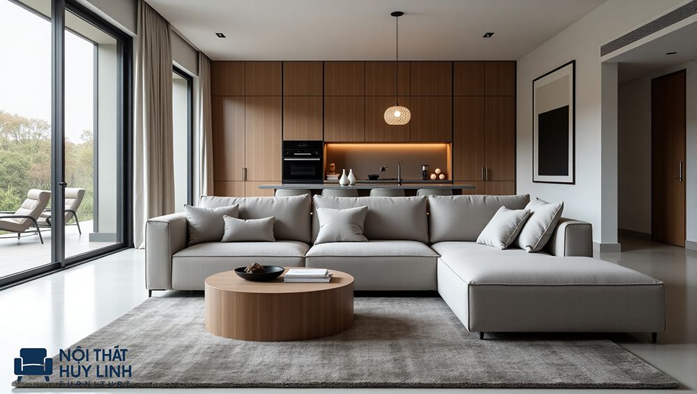Đặt sofa góc trung tâm phòng