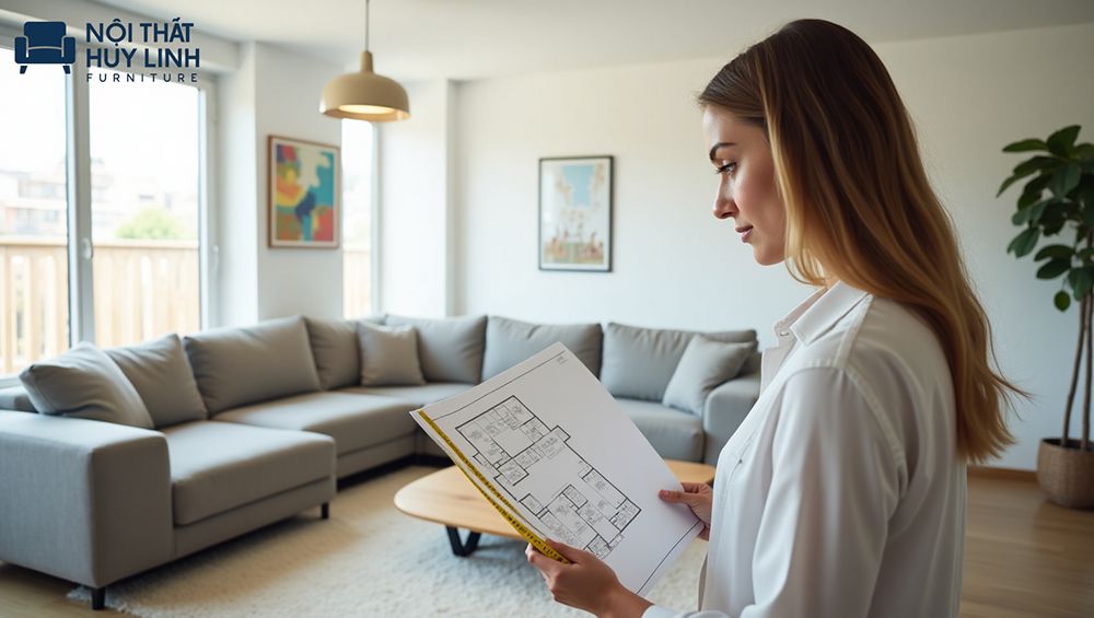Đo vị trí đặt sofa trong phòng khách khi chọn sofa góc