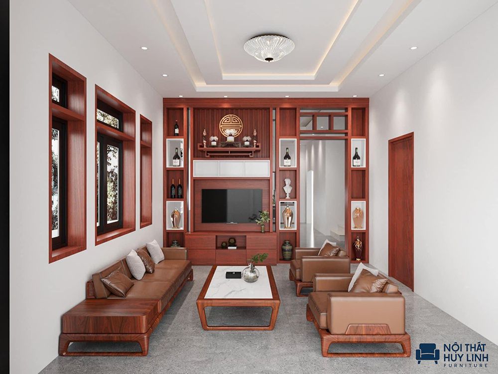 cách kê sofa phòng khách nhà ống tại trung tâm phòng khách