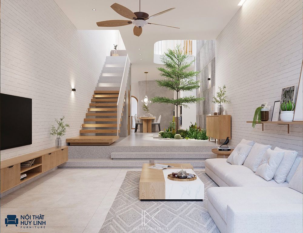 hướng dẫn cách đặt sofa trong phòng khách nhà ống
