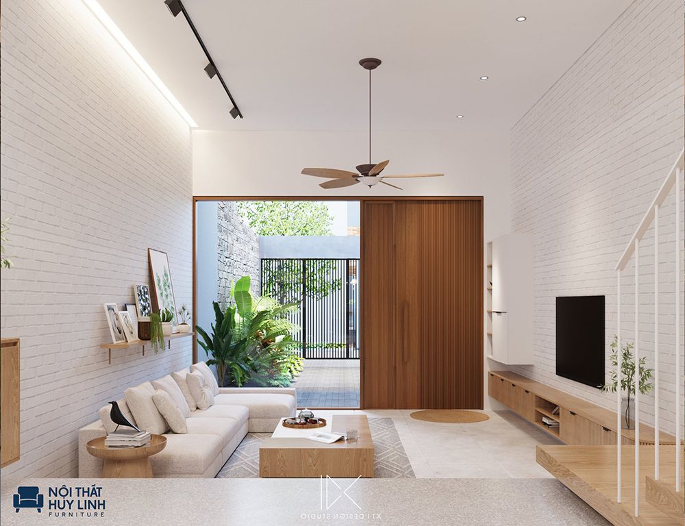 cách bố trí sofa phòng khách nhà ống dài và hẹp ngang