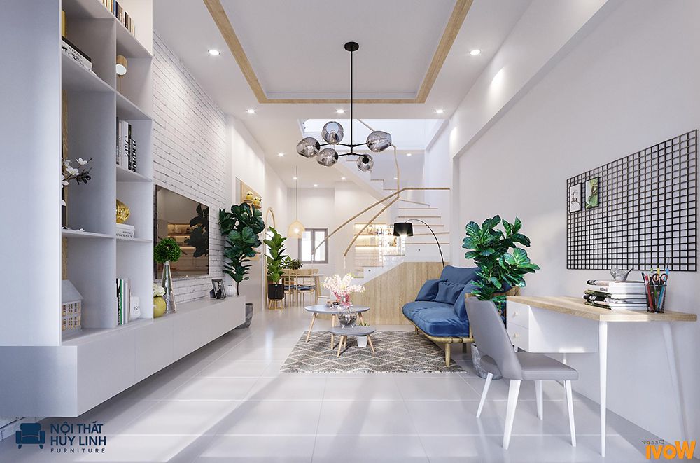 cách bố trí sofa cho phòng khách nhà ống