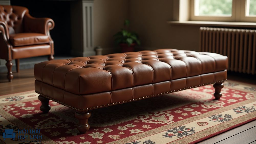 đôn sofa bọc da simili công nghiệp tân cổ điển