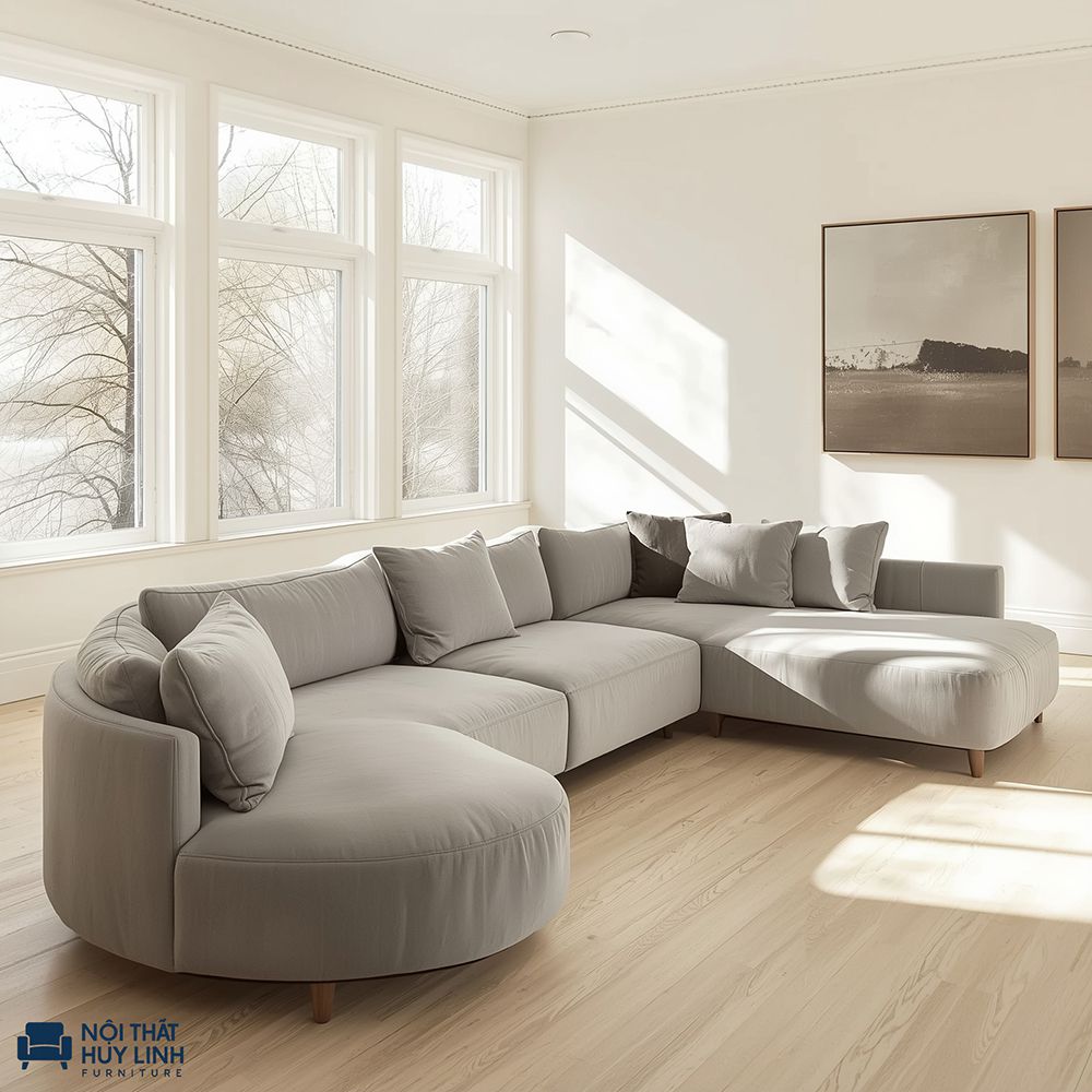 Ghế sofa bọc da microfiber màu trắng hiện đại