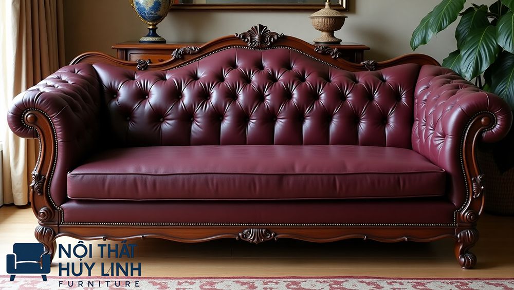 Kiểu dáng sofa hoàng gia quý tộc tân cổ điển dùng da công nghiệp nhưng vẫn đẹp mắt
