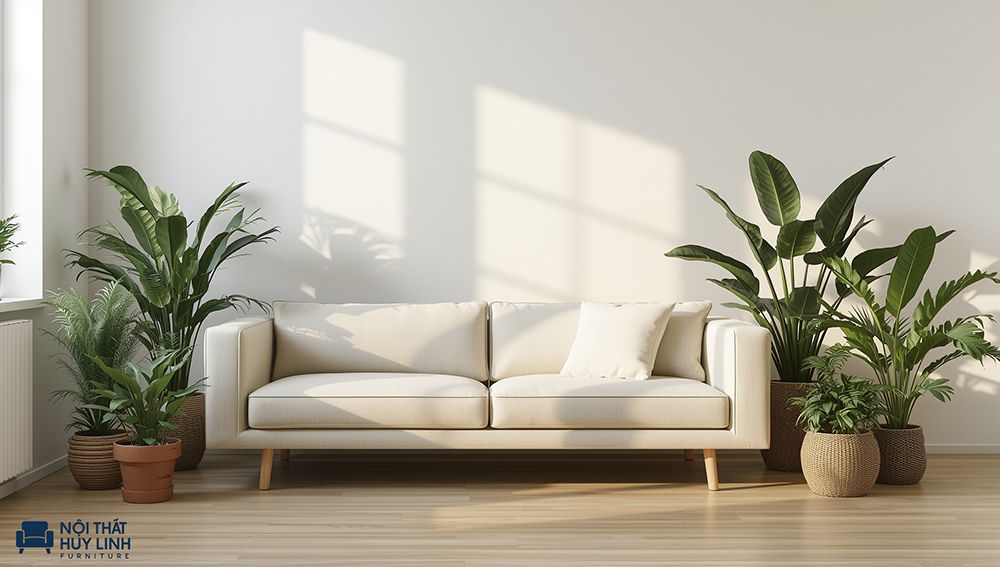 Ghế sofa bọc da microfiber màu trắng đơn giản