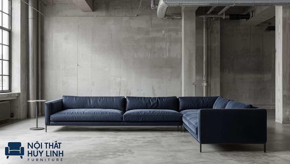 Bộ ghế sofa da microfiber chữ U phòng khách lớn màu tím than