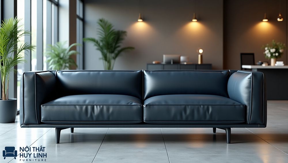 Ghế sofa bọc da simili màu xanh than đẹp