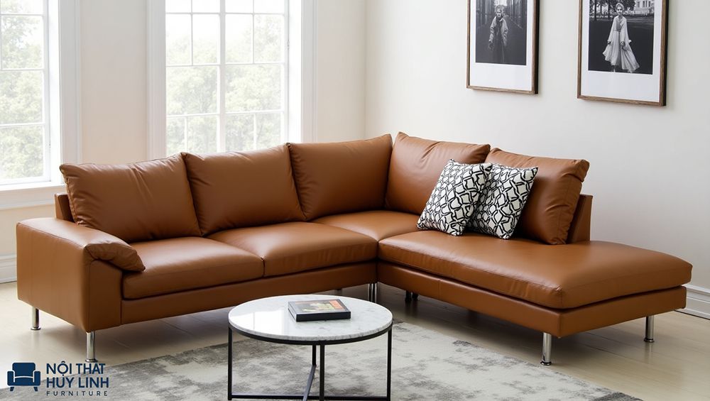 Sofa góc chữ L đơn giản kiểu dáng nhẹ nhàng chân inox