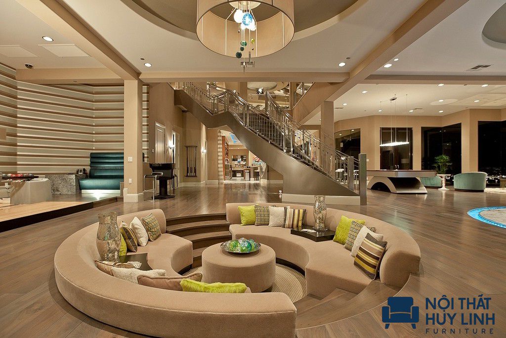 Lựa chọn sofa góc tròn đặt âm sàn mở rộng không gian diện tích