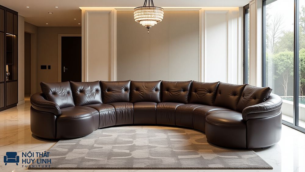 Ghế sofa góc tròn bọc da đẹp mắt chất lượng