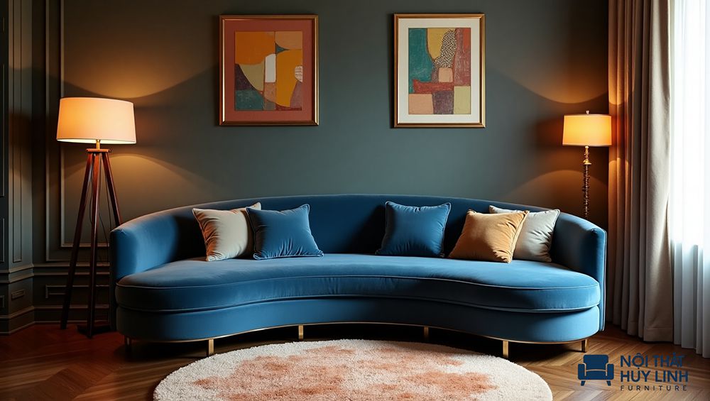 Tham khảo các mẫu ghế sofa cong dạng góc tròn đẹp mắt chất lượng chất liệu vải nhung nỉ