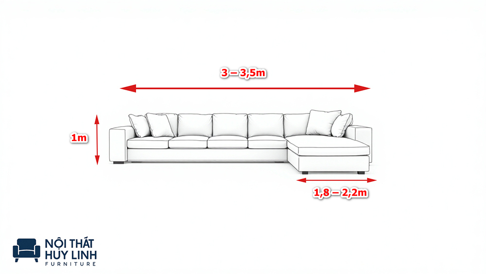 Kích thước sofa góc cho phòng khách dưới 25 - 30m²