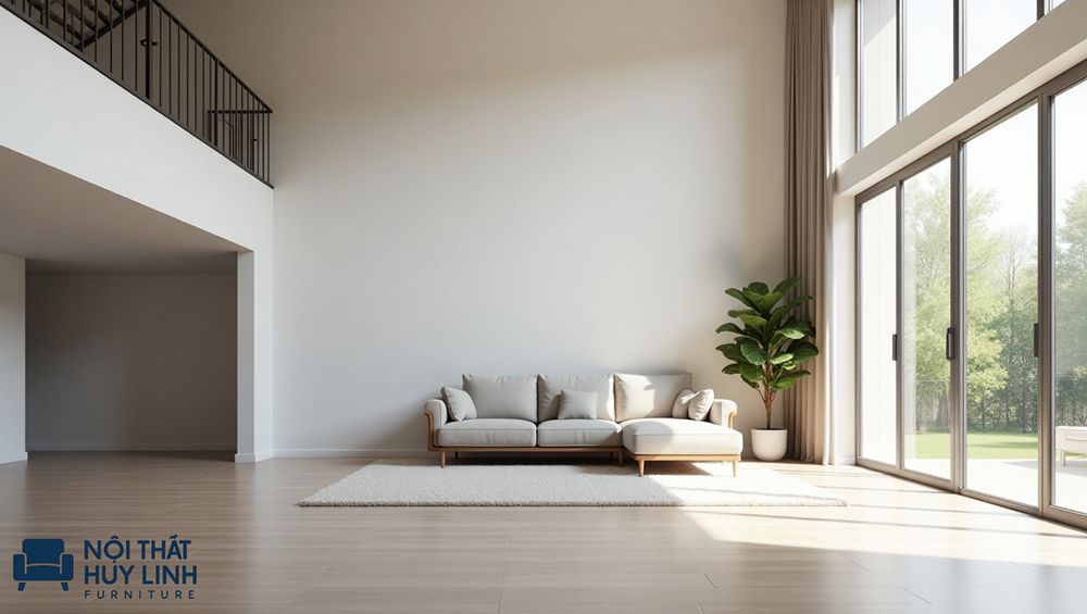Ghế sofa góc quá nhỏ so với diện tích phòng tạo cảm giác lạc lõng