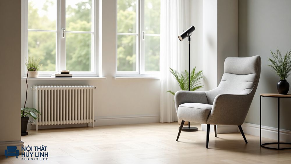 Phong cách hiện đại của các mẫu ghế bành có tay và tựa lưng đặt trong phòng đơn giản, hiện đại tương ứng.