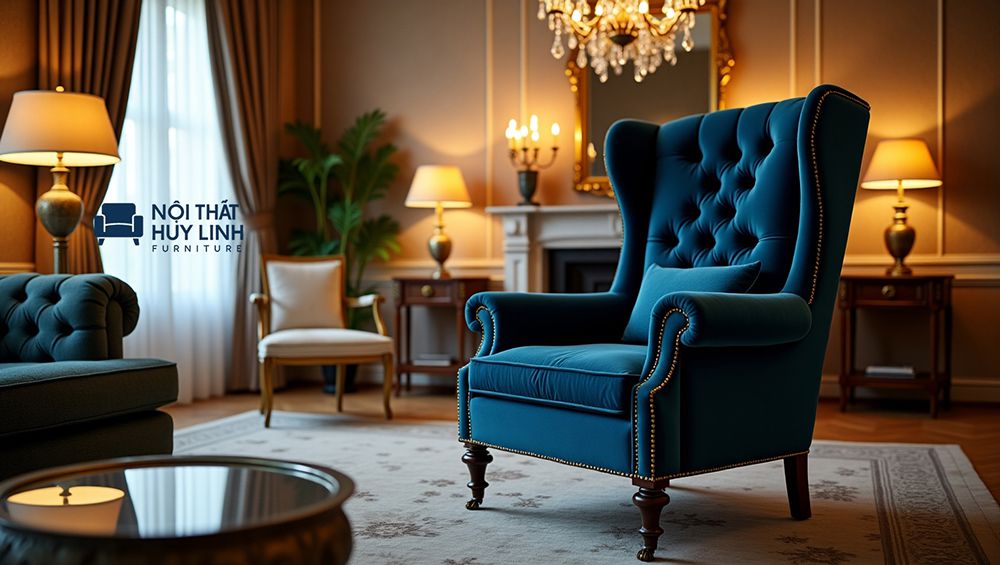Mẫu ghế sofa bành có tựa lưng cao và tay vịn thoải mái